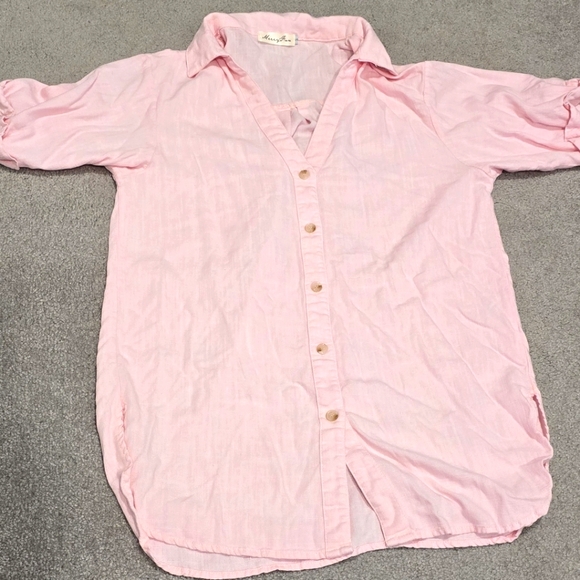 Pink Merryfun Women's button down linen shirt - Picture 1 of 3